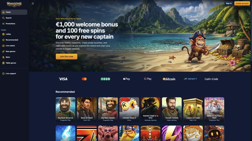 homepage van de goksite winner island